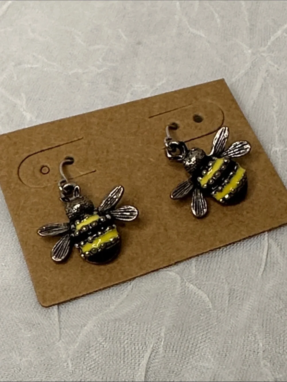 Bee Charm Dangle Earrings - Yellow and Silver Tone - Picture 1 of 4